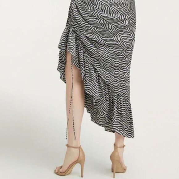 New CINQ À SEPT Christel One-shoulder Asymmetric Silk Midi Dress In Ivory/ Navy - Picture 11 of 15